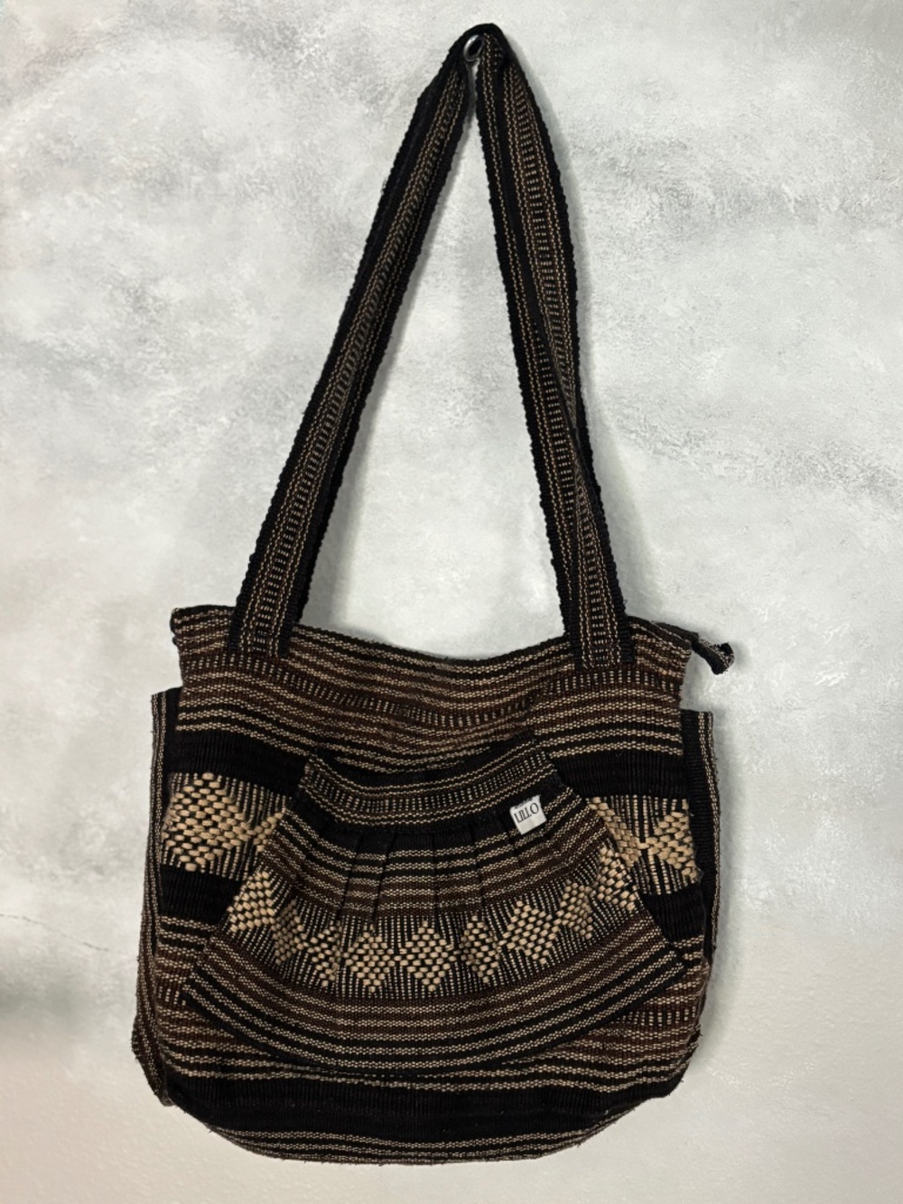 Lillo Boho Shoulder Bag Long Handle Casual Tote Black & Tan Beach Summer Purse